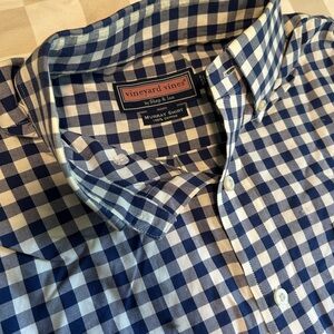 Vineyard Vines Navy and White Gingham Shirt